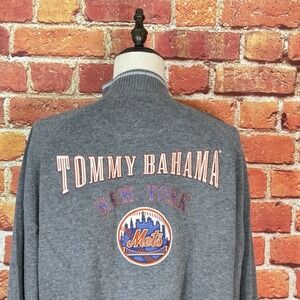 Tommy Bahama Baseball Mens Long‎ Sleeve 1/4 Zip NY Mets Pullover Gray Size XL